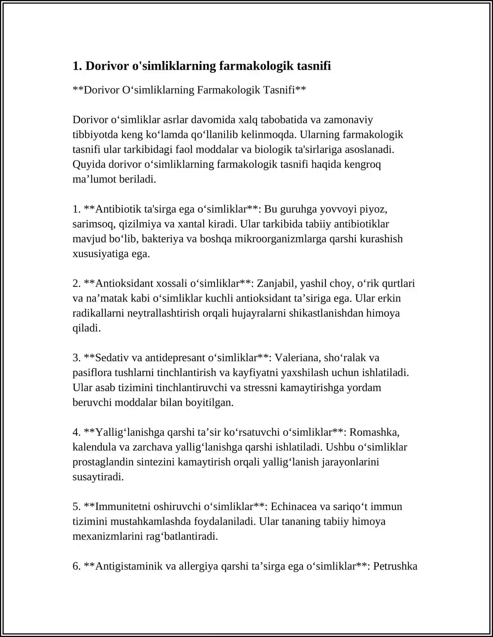 Dorivor O‘simliklarning Farmakologik Tasnifi 3