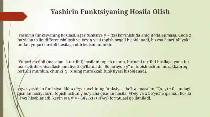 Yashirin Funktsiyaning Hosilasi 3