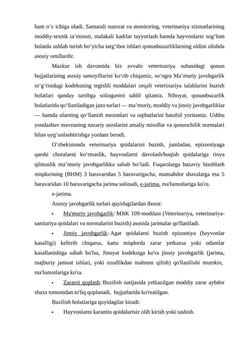 Veterinariya sohasida hujjatlarni buzganlik uchun javobgarlik 3