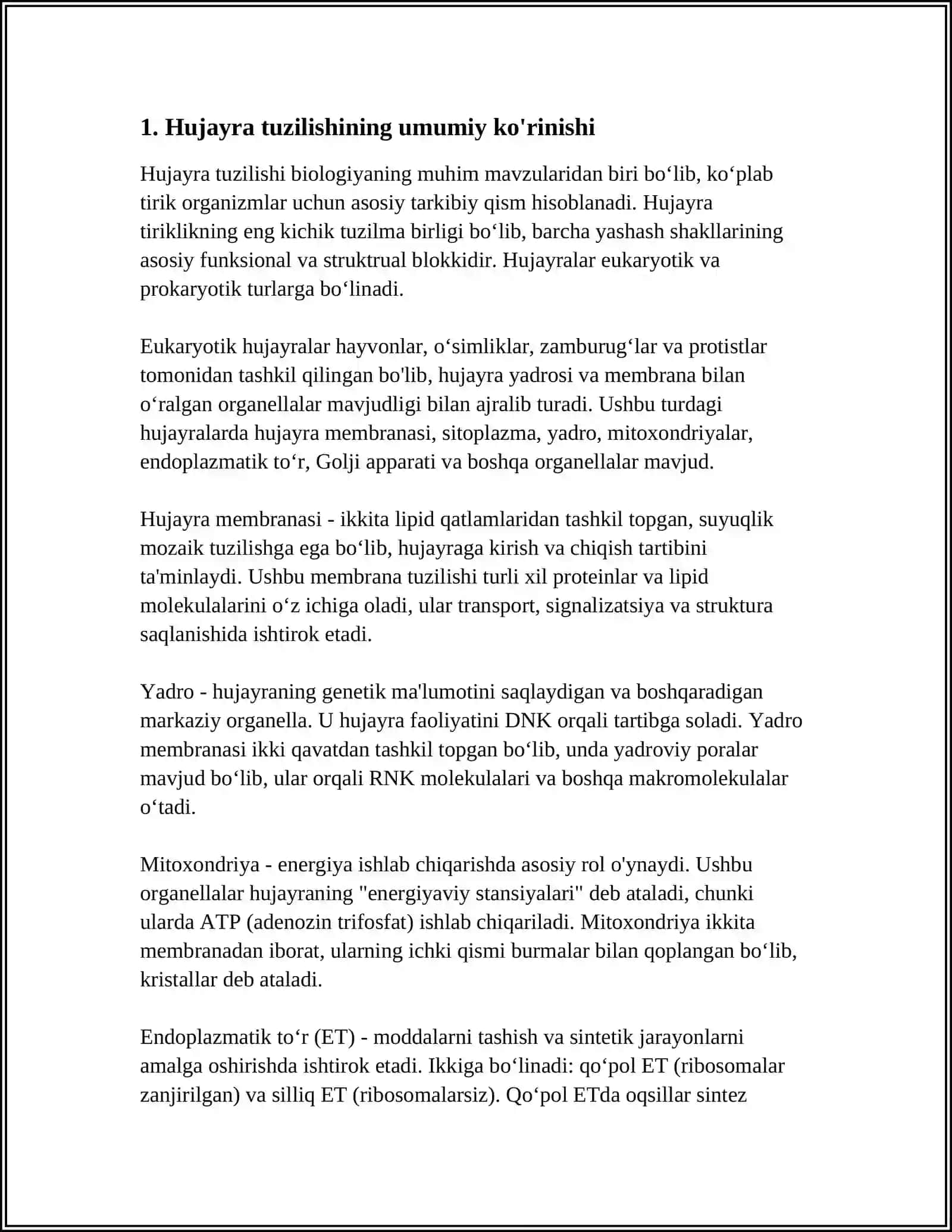 HUJAYRA TUZILISHI. HUJAYRA NAZARIYASI. HAYVON VA ODAM XROMOSOMALARINING MORFOFUNKSIONAL XARAKTERISTIKASI 3