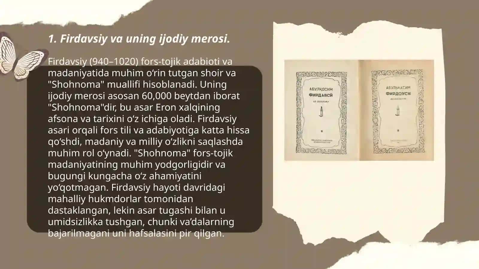 Firdavsiy "Shohnoma" si qahramonlari. Ularning keyingi davr epik poeziyasiga ko'chishi 3