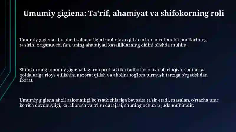 Kommunal gigiyena fanini o'rganishda shifokorning vazifalari. Kommunal ob'ektlar haqida tushuncha 3