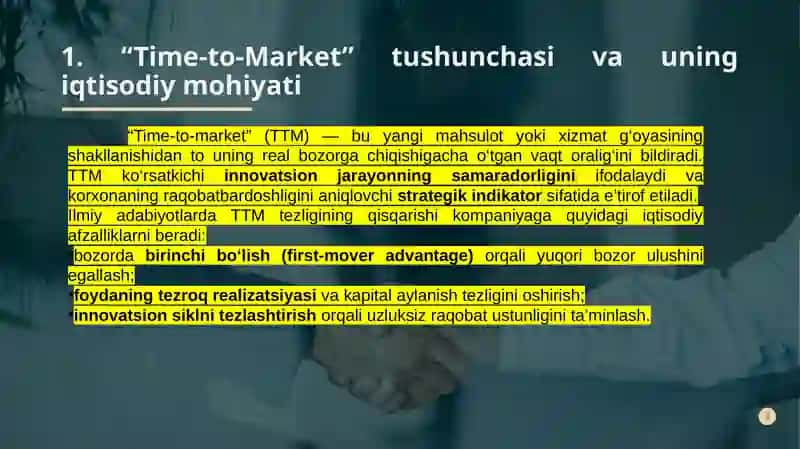 Bozor mahsulotlari chiqarish tezligi(time-to-market) 3