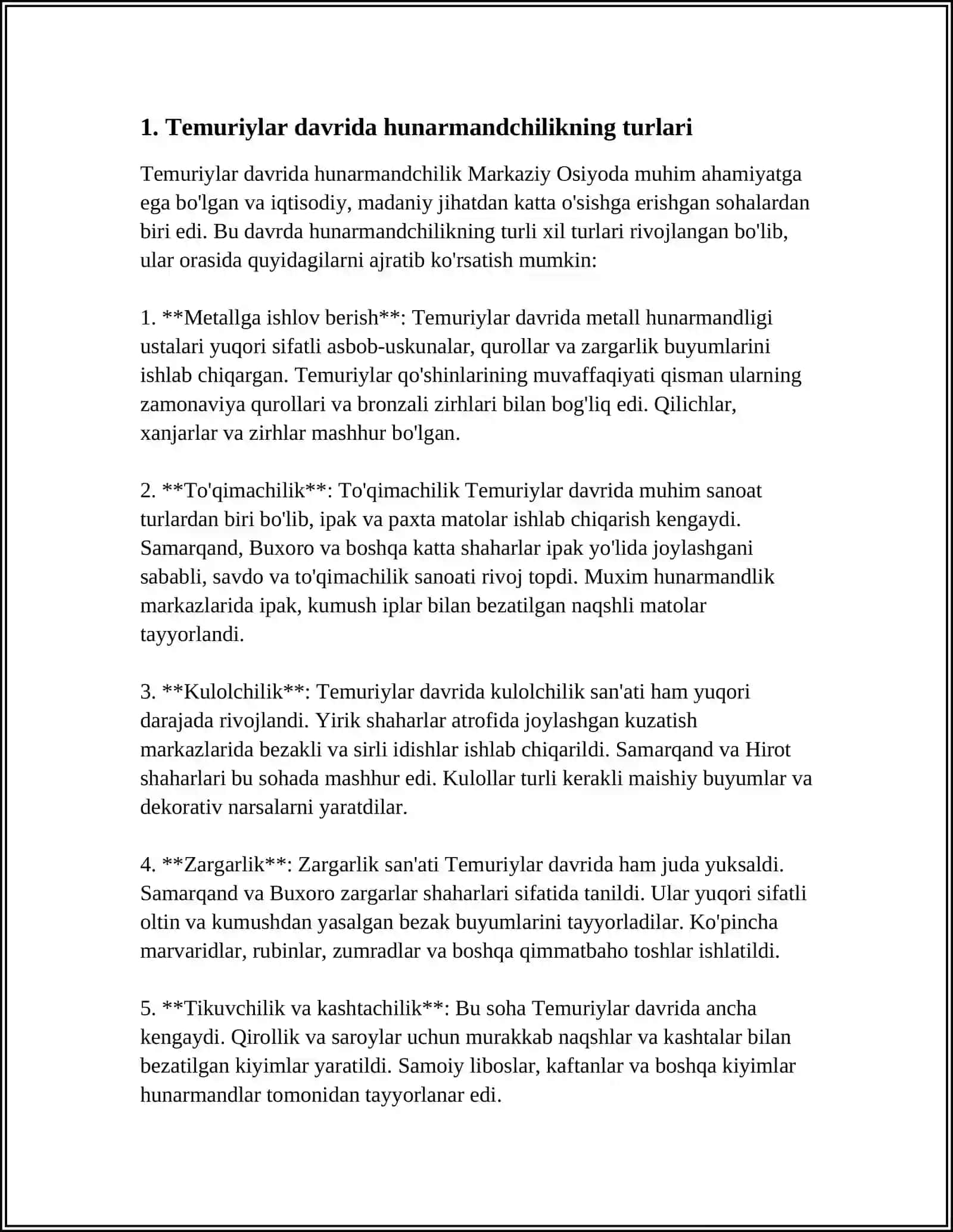 TEMURIYLAR DAVRIDA HUNARMANDCHILIK VA MANUFAKTURANING RIVOJLANISHI 3