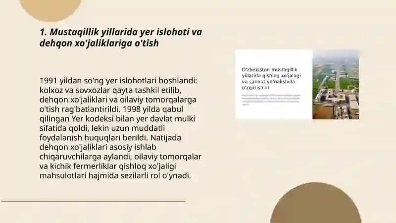 Mustaqillik yillarida qishloq xojaligi va sanoat sohasidagi ôzgarishlar 3