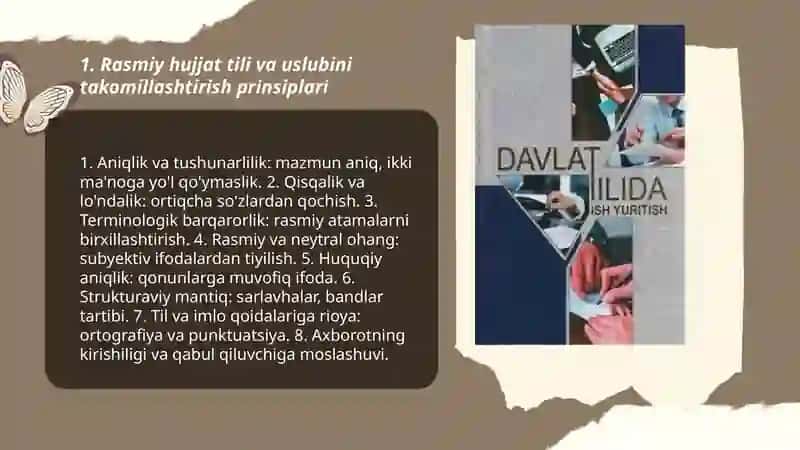 Ish yuritish tili va uslubi O'zbekiston Respublikasida hujjatchilikning takomillashuvi 3