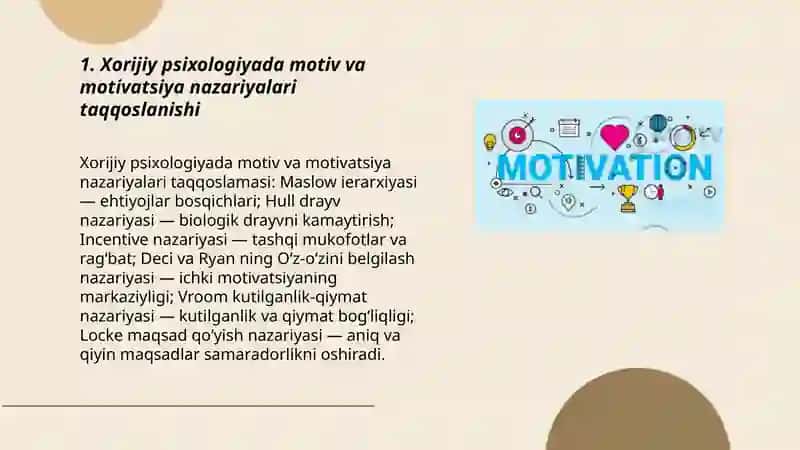 Xorij psixologiyasida motiv va motivatsiya muammosi 3