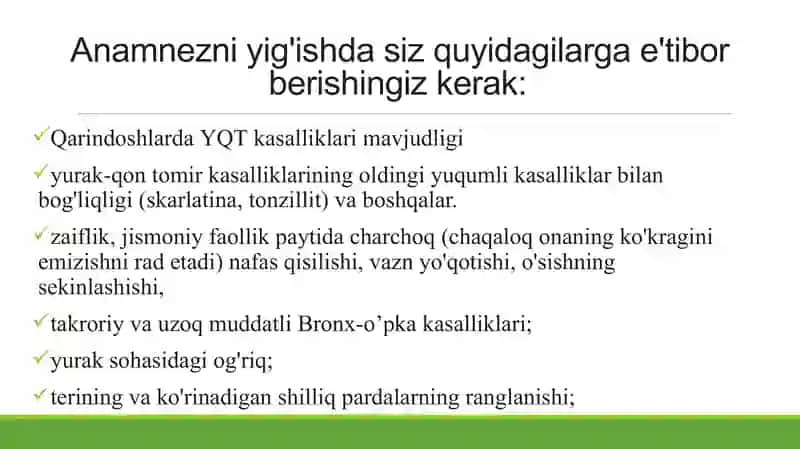 Bolalarda yurak-qon tomir kasalliklari semiotikasi 3