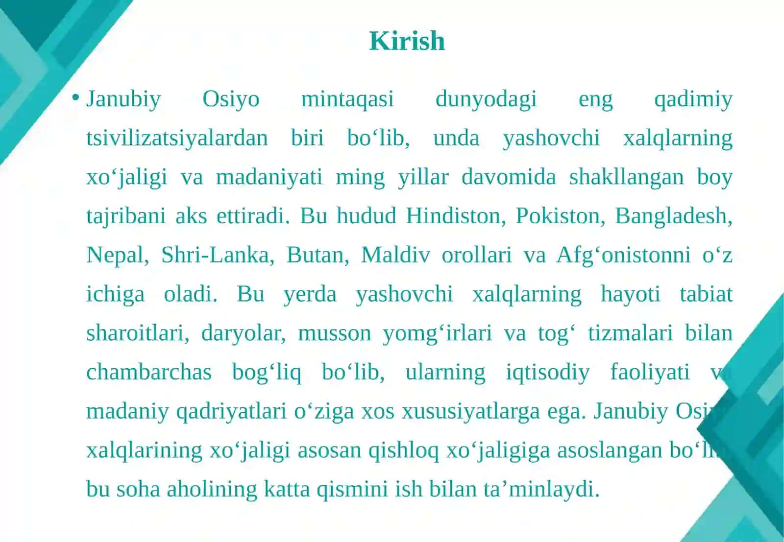 Janubiy Osiyo xalqlari xoʻjaligi va madaniyati 3