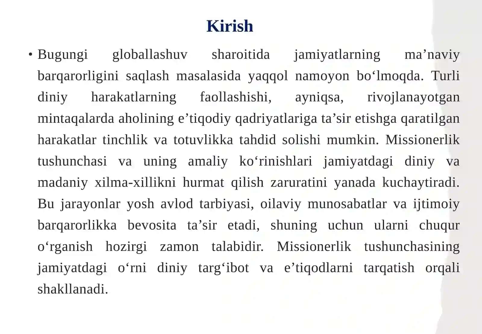 Missionerlik tushunchasi, mazmuni va mohiyati. Missionerlik harakatlarining vujudga kelish tarixi 3
