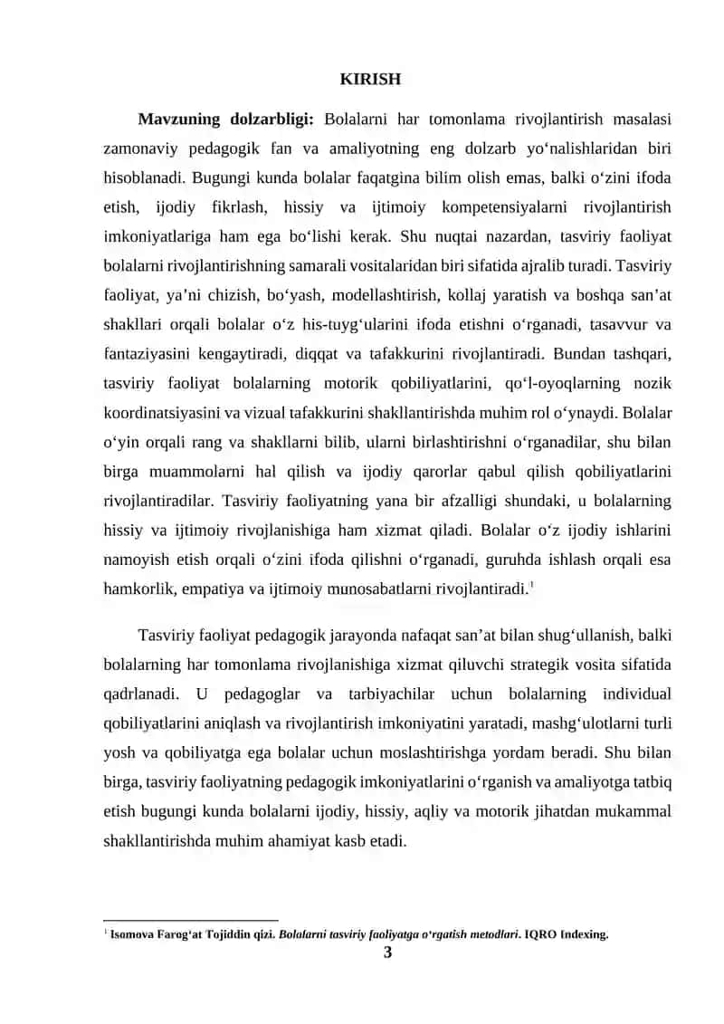 Bolalarni har tomonlama rivojlantirishda tasviriy faoliyatning pedagogik imkoniyatlari (KURS ISHI) 3