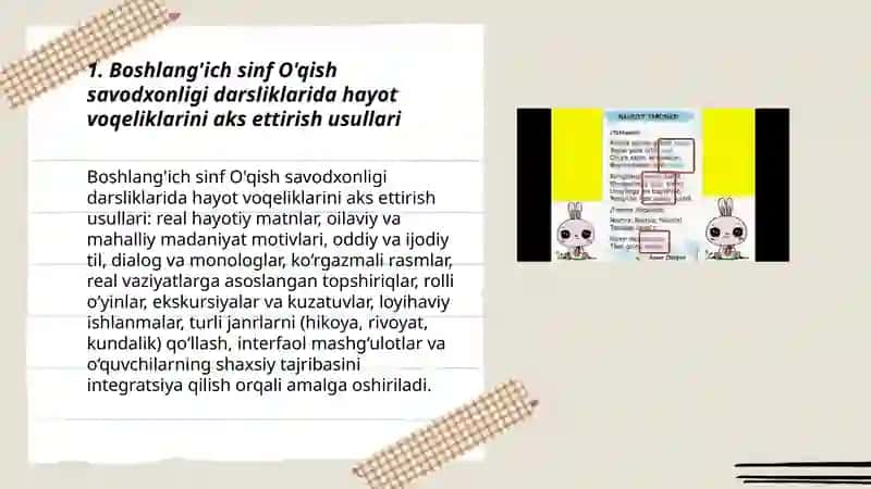 Boshlanģich sinf O'qish savodxonligi darsliklaridagi asarlarda hayot voqeligi va badiiy tasvir 3
