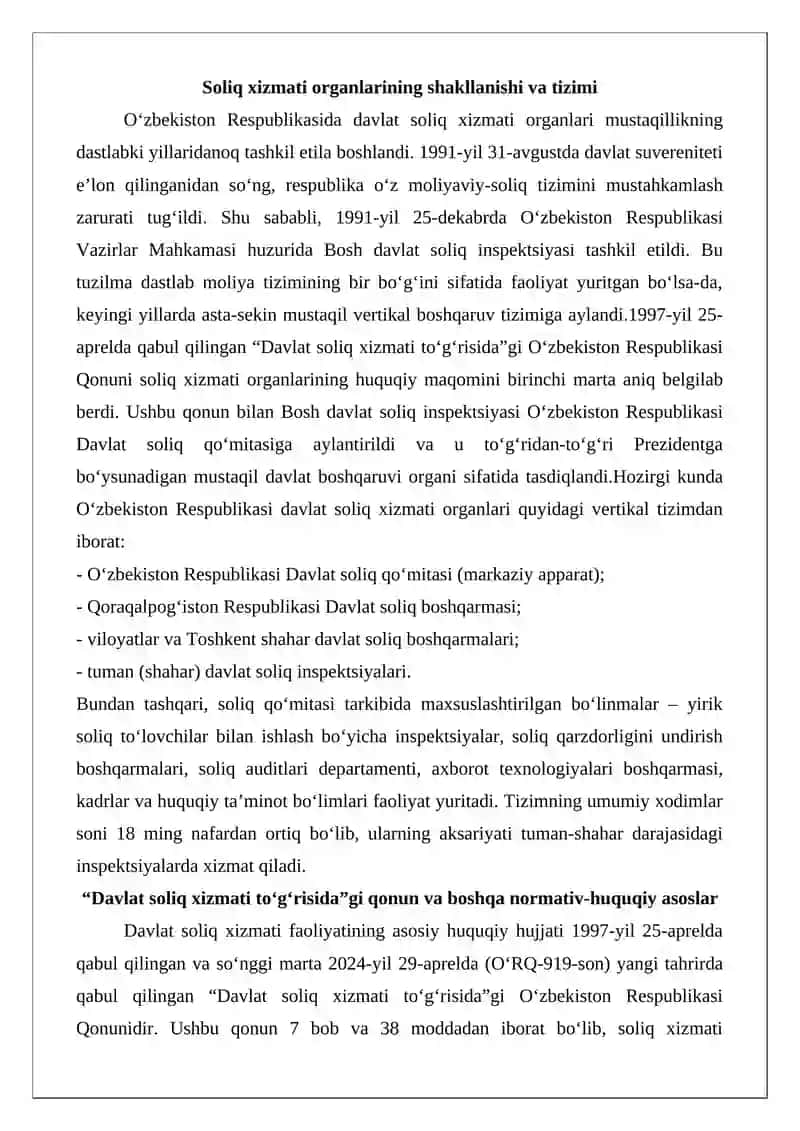 Davlat soliq xizmati organlarida xizmatni o‘tash 3