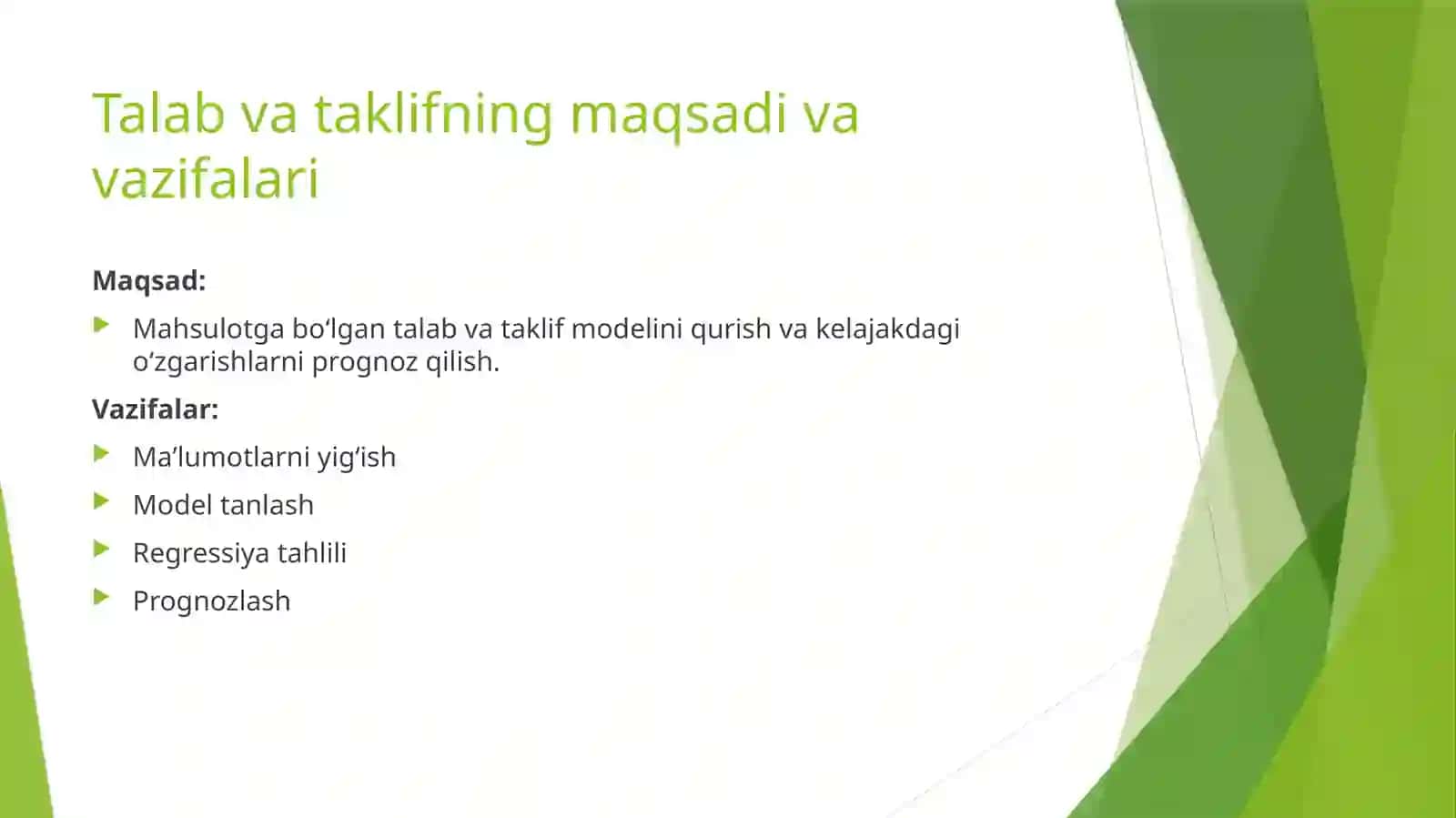 Mahsulotga bo‘lgan talab va taklifning ekonometrik modelini tuzish va prognozini amalga oshirish 3