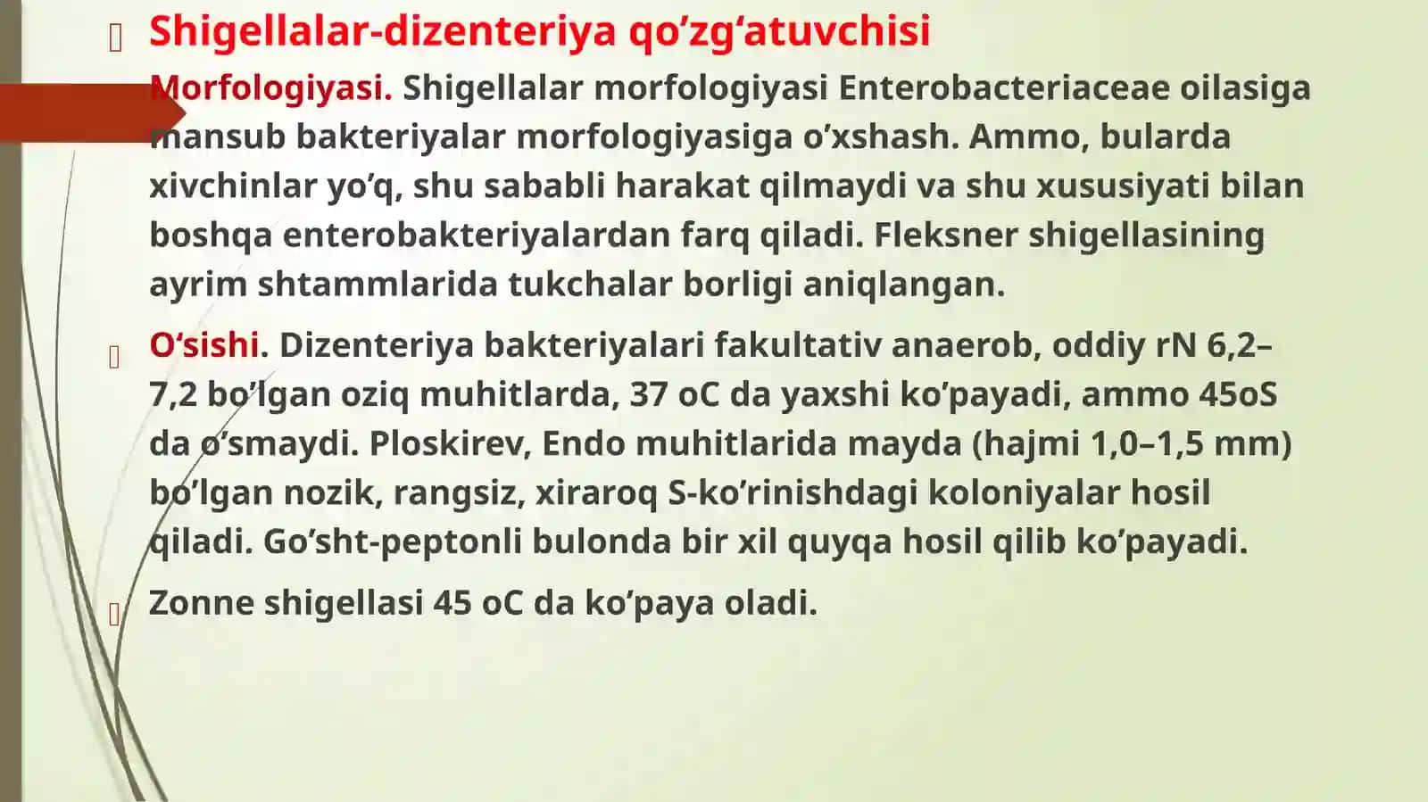 Bakterial tabiatli ichak infeksiyalarining qo‘zg‘atuvchilari, shigelliyozlar va vabo qo‘zg‘atuvchilari. Taksonomiyasi. Asosiy biologik  xususiyatlari, inson patologiyasidagi roli. Mikrobiologik diagnostikasi, maxsus profilaktikasi. 3