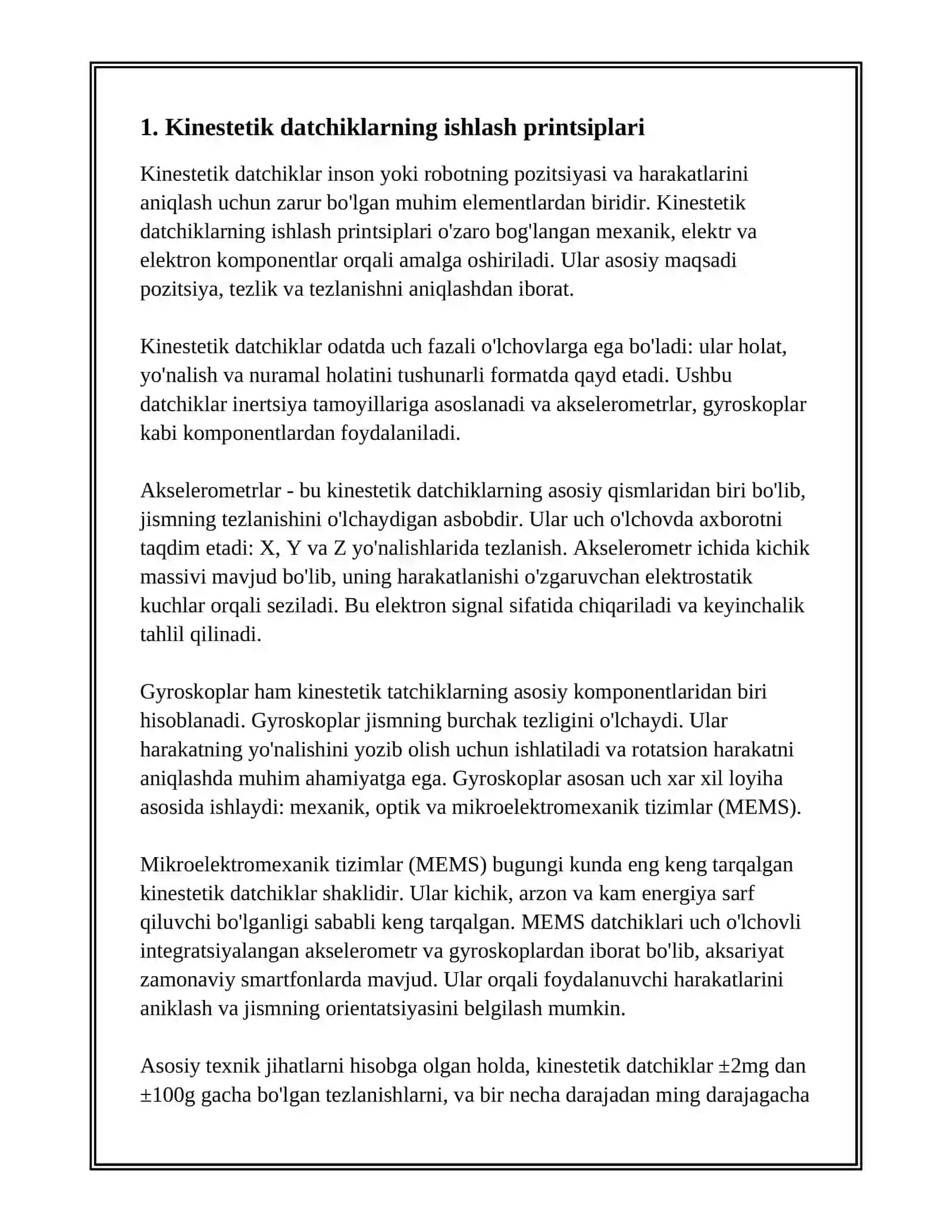 KINESTETIK VA TAKTIL TATCHIKLAR.HOLAT VA SILJISH DATCHIKLARI 3