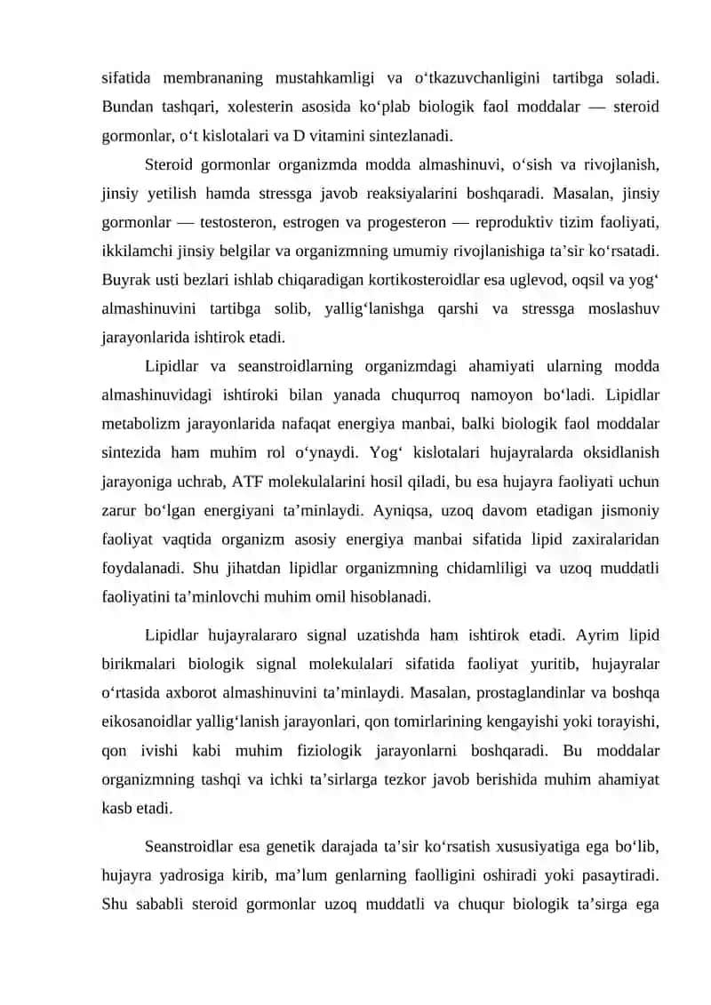 LIPIDLAR, SEANSTROIDLAR ORGANIZMDA AHAMIYATI 3