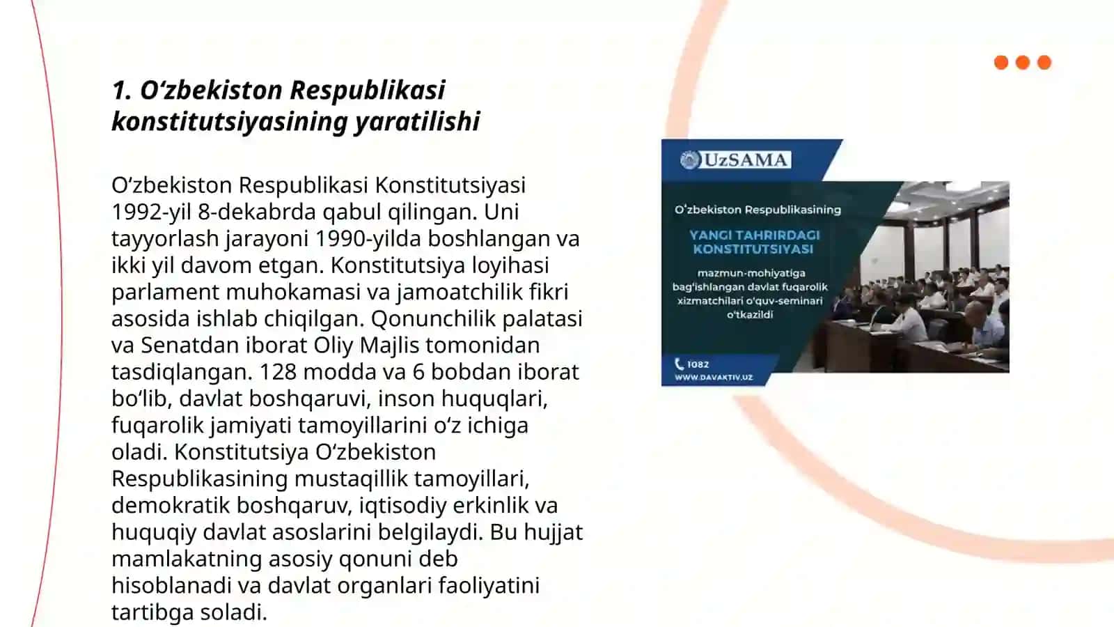 Yangi tahrirdagi o’zbekiston Respublikasi konstitutsiyasi fanidan. O’zbekiston konstitutsiyaviy taraqqiyotining asosiy bosqichlari 3