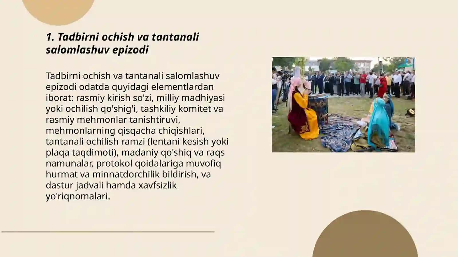 Madaniy tadbirlarda marosim epizodlari 3