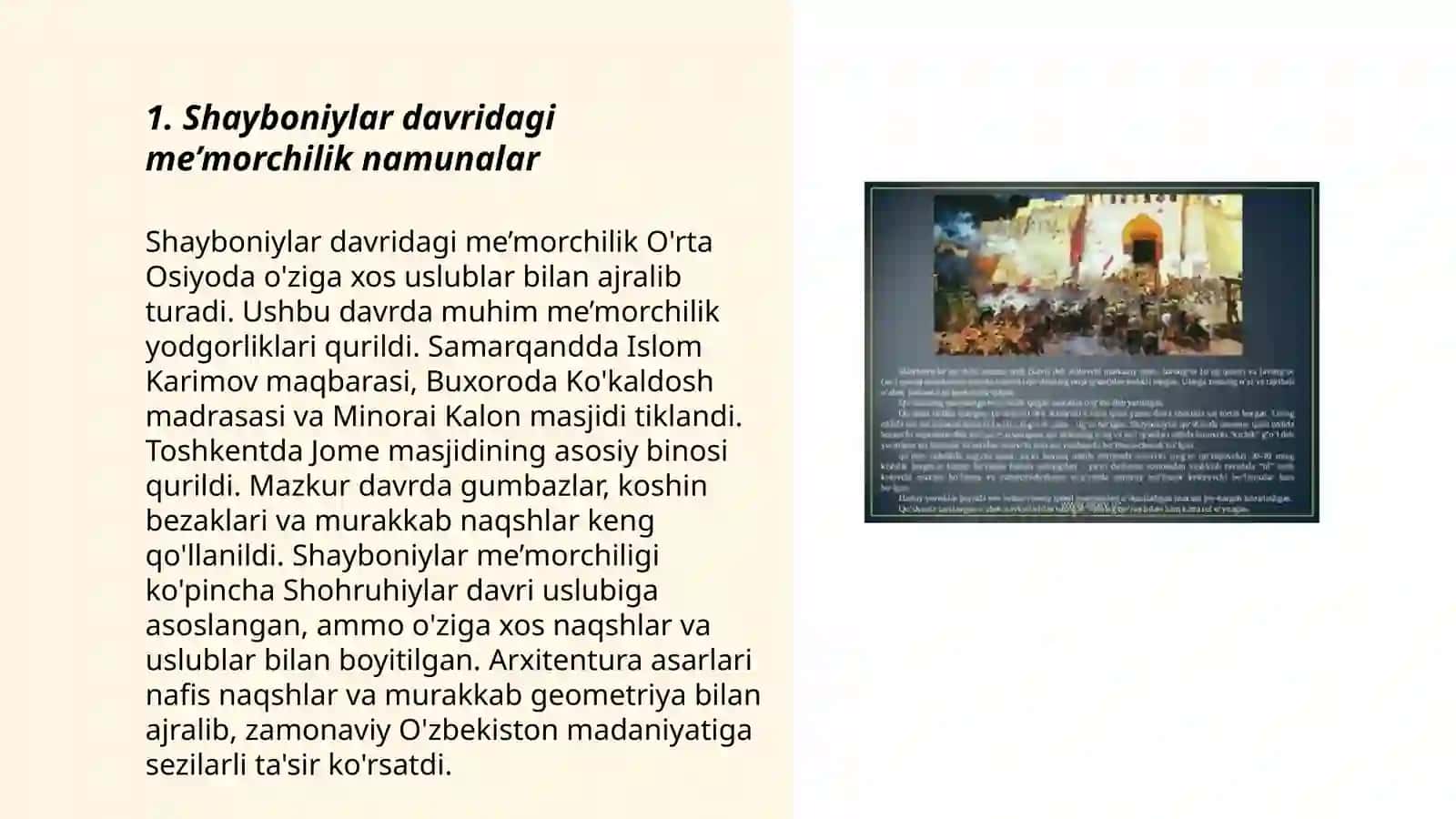 Shayboniylar davridagi me’morchilik va ilm fan 3