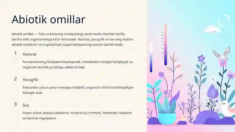Turli ekologik omillarning tirik organizmlarga taʼsir etish mexanizmlari 3