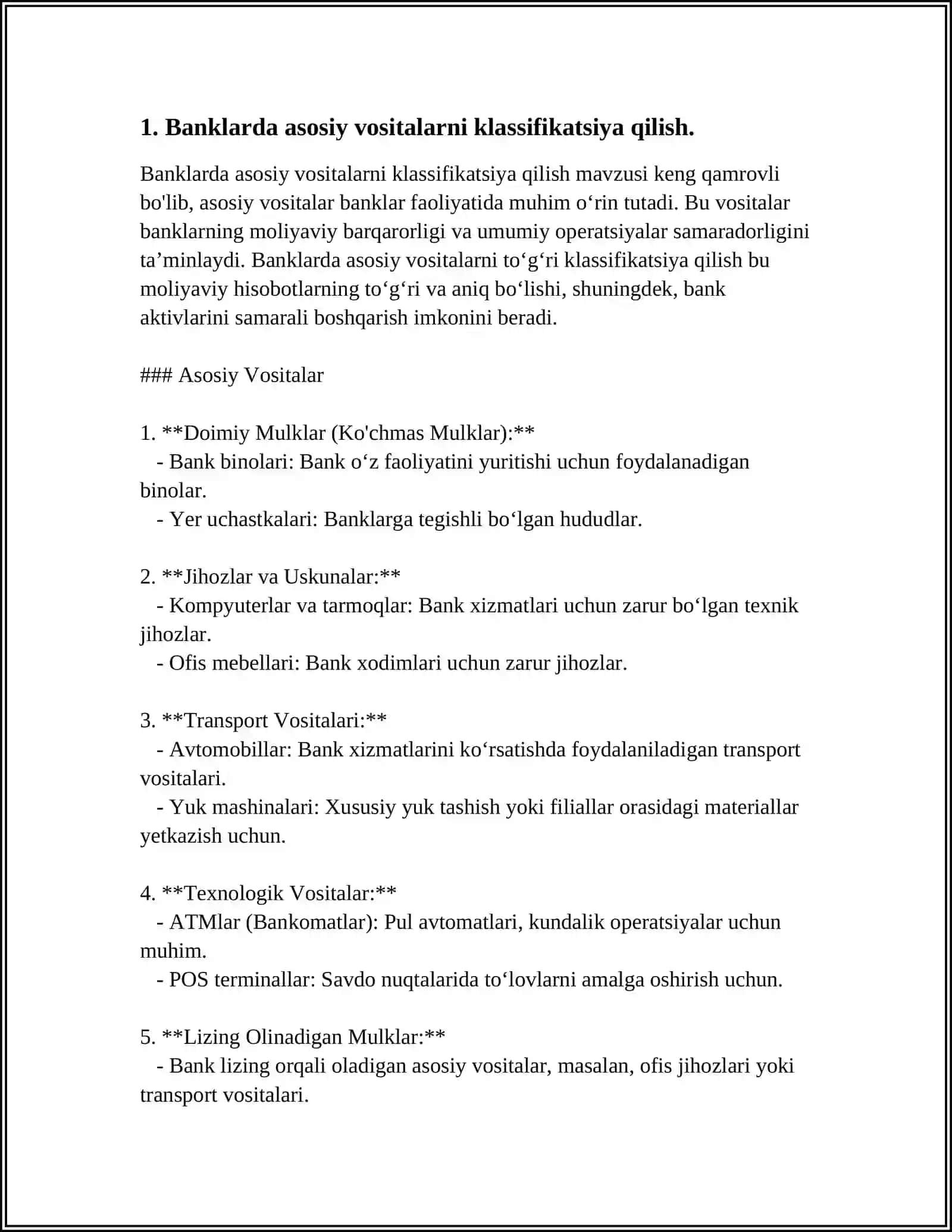 BANKLARDA ASOSIY VOSITALAR HISOBI 3