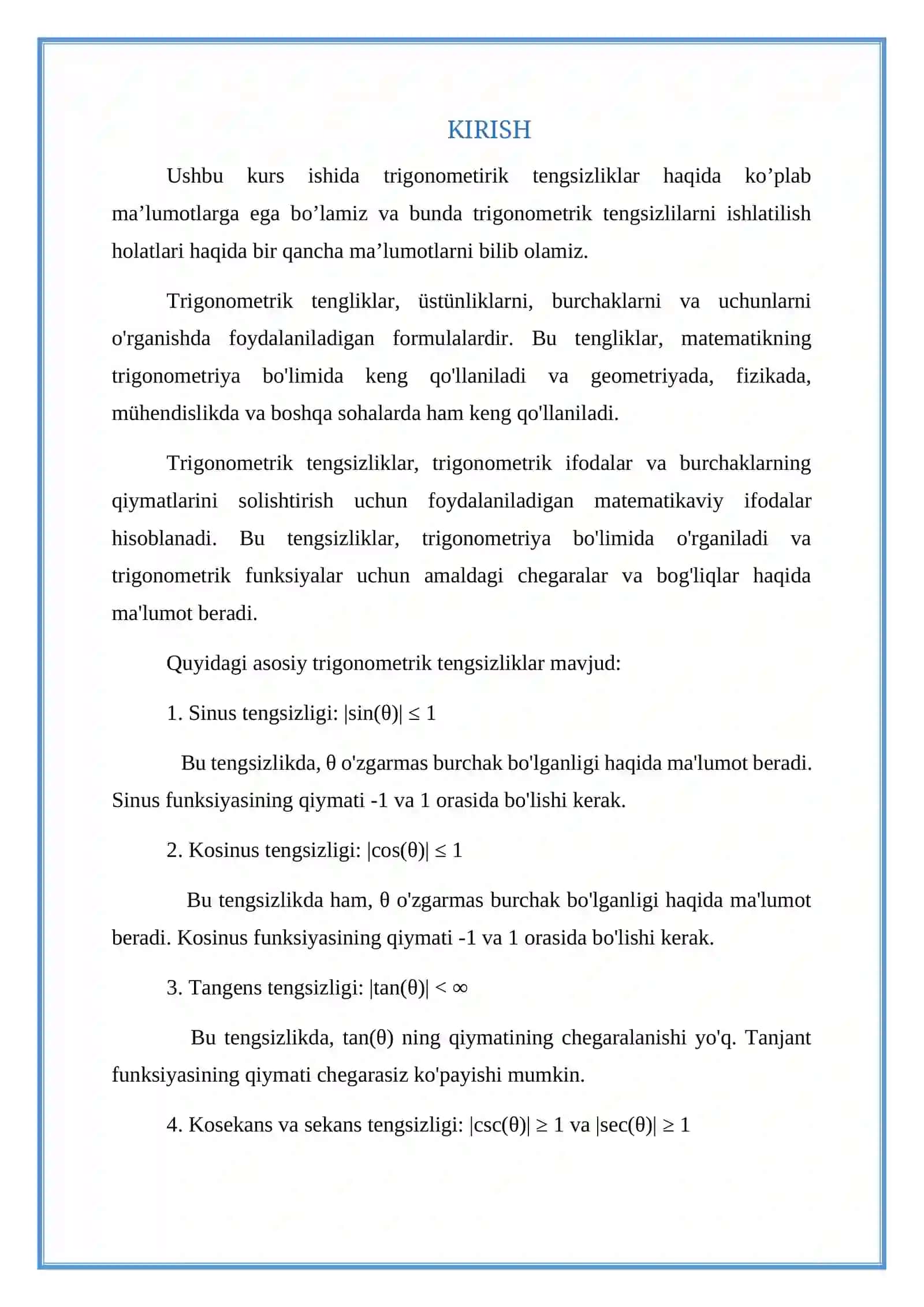Trigonometrik tengsizliklarni isbotlash 3
