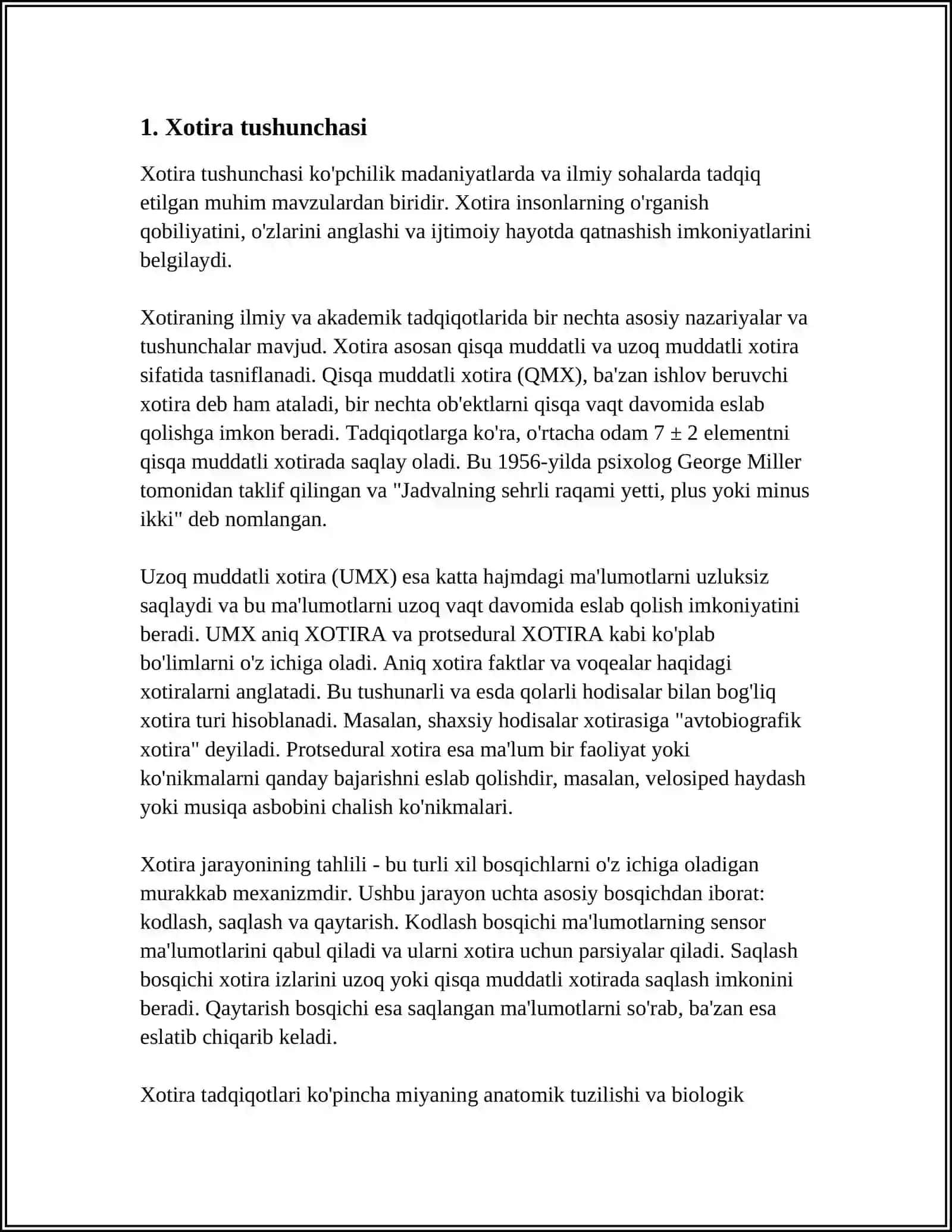 XOTIRA VA UNING TURLARI 3