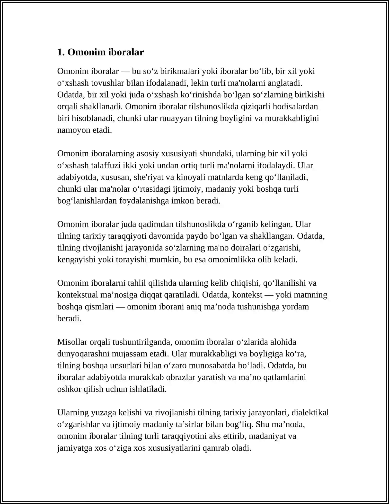 FRAZEMALARNING SEMANTIK TURLARI: OMONIM, SINONIM, ANTONIM IBORALAR 3