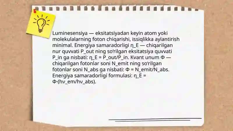 Lyuminessensiyaning energetik va kvant unumi.Vavilov qonuni 3