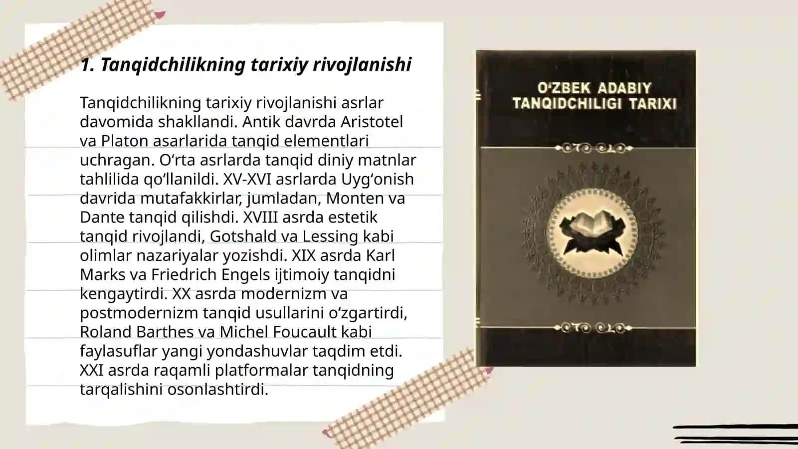 O'zbek adabiyoti tanqidchiligi fanidan taqdimot 3