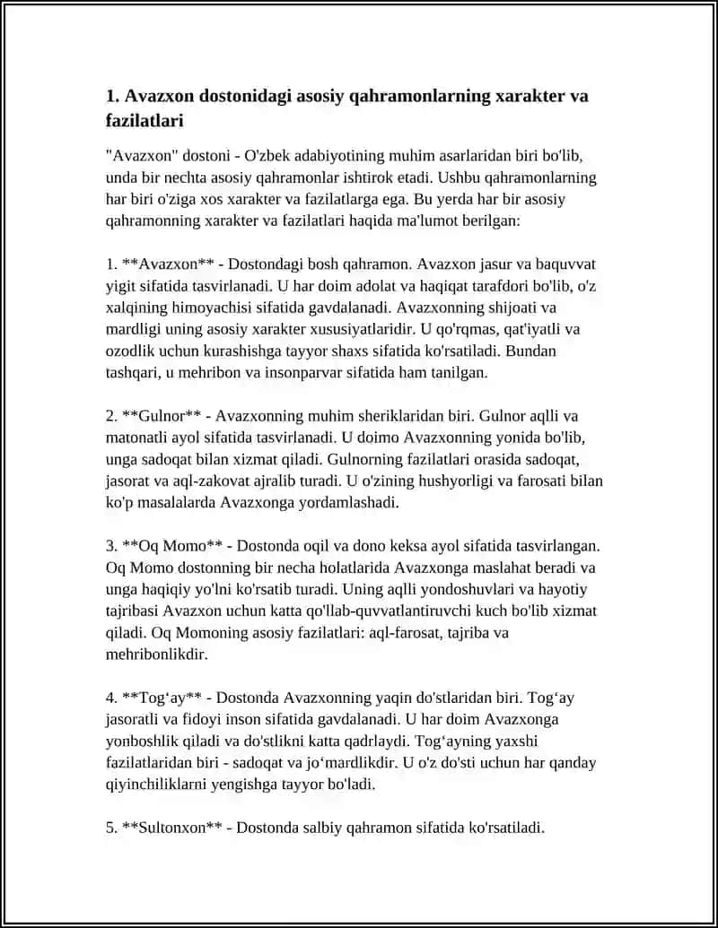 AVAZXON DOSTONIDAGI ASOSIY QAHRAMONLAR 3
