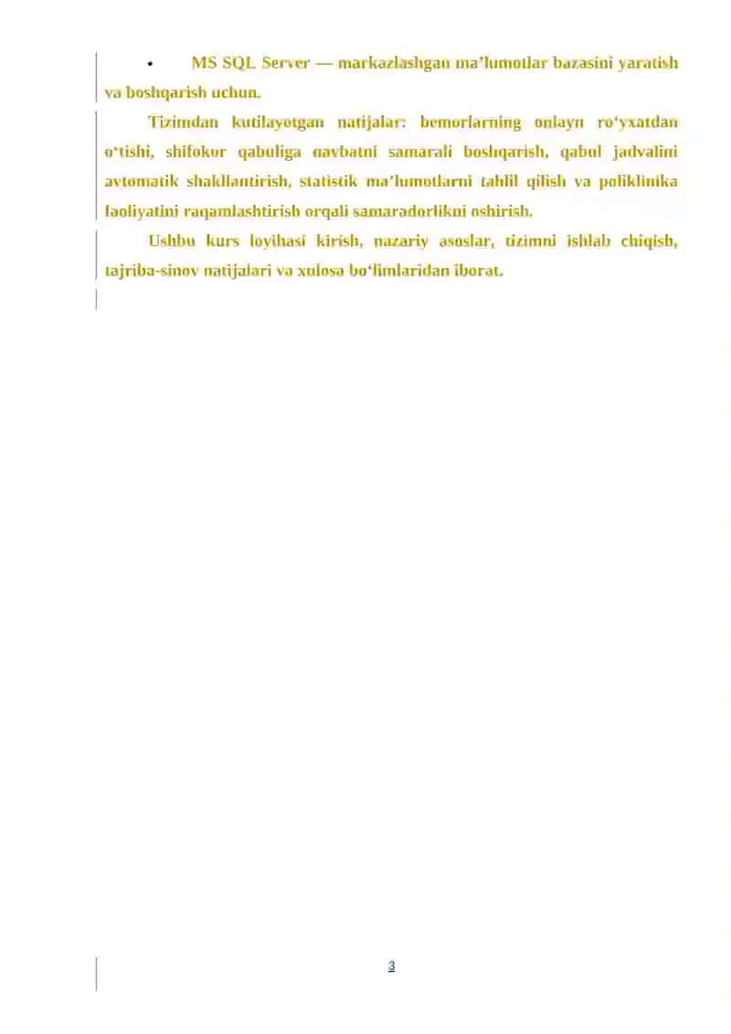 TIZIM ARXITEKTURASI VA MA’LUMOTLAR BAZASINI LOYIHALASH 3