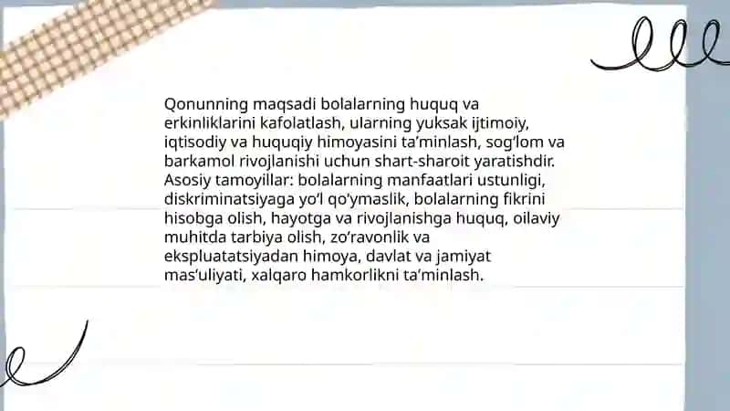 Oʻzbekiston Respublikasining Qonuni"Bolalar huquqlarining kafolatlari toʻgʻrisida" 3