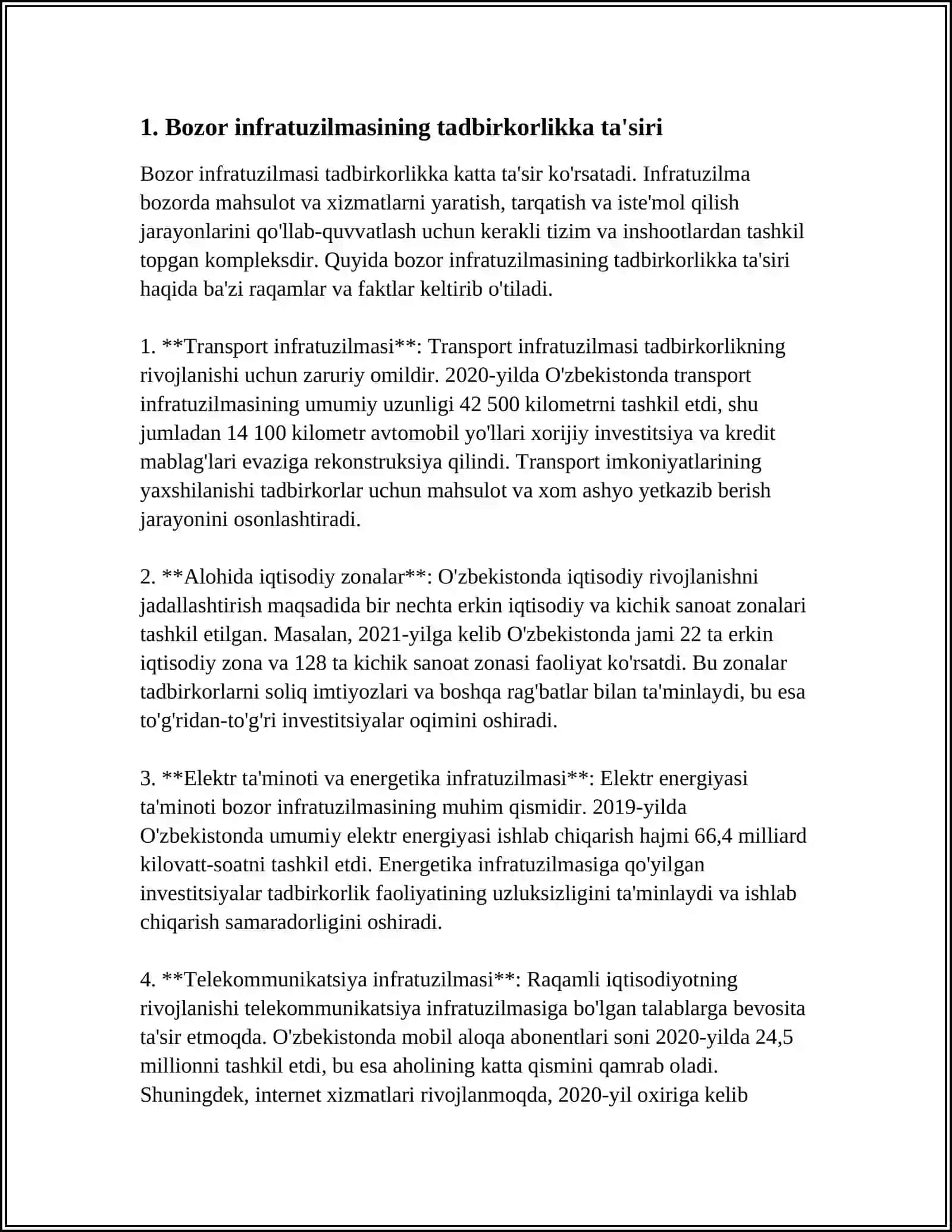 TADBIRKORLIK FAOLIYATINI RIVOJLANTIRISHDA BOZOR INFRATUZILMASINING RO'LI 3