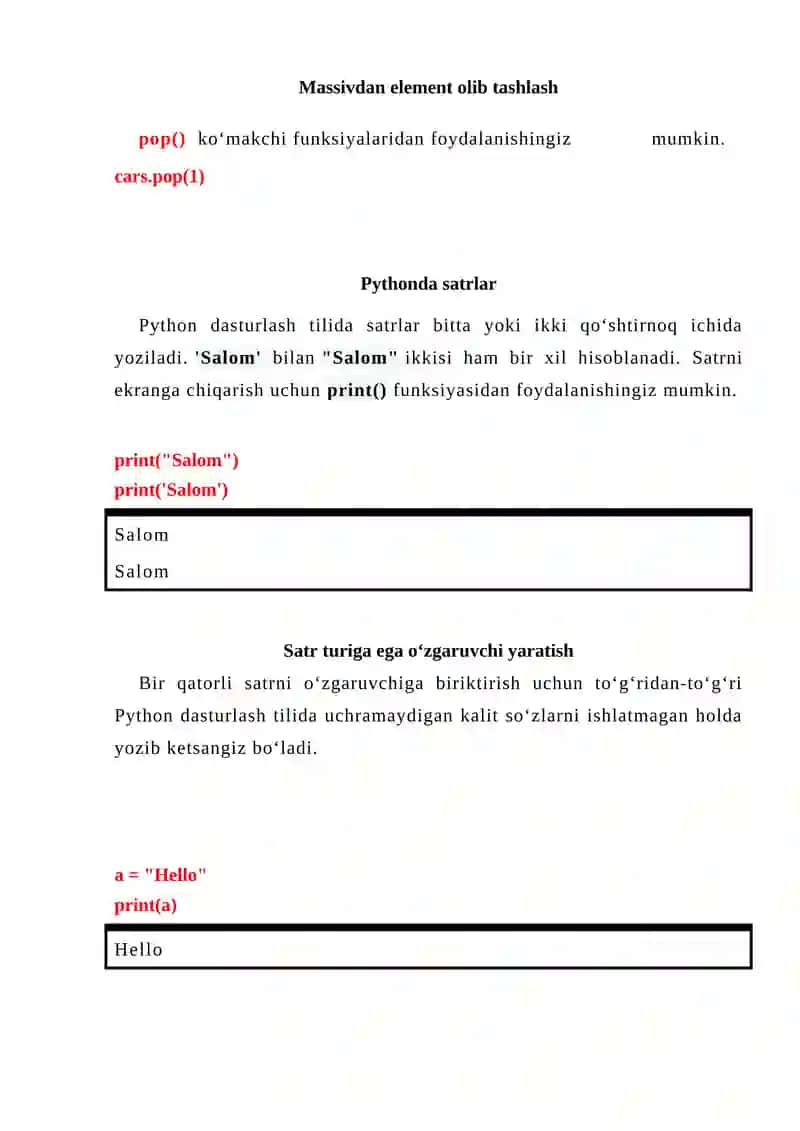 PYTHON DASTURLASH TILIDA MASSIVLAR VA SATRIY KATTALIKLAR 3