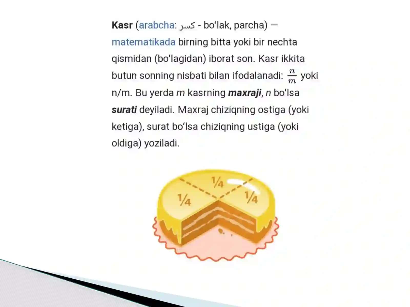 Ulush va Kasr, O'nli Kasr mavzusini o'rgatishda ko'rgazmalilikdan foydalanish 3