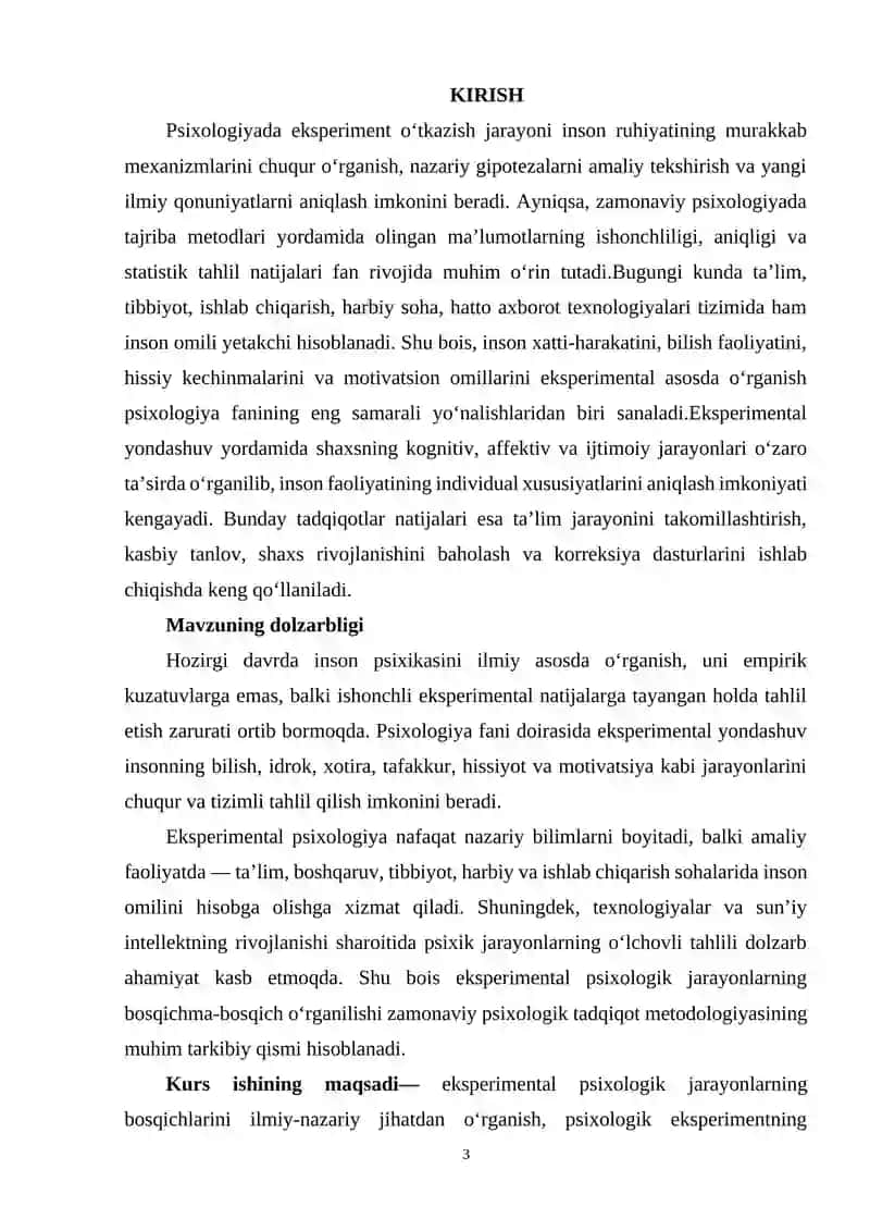 Eksperimental psixologik jarayonlar bosqichlari 3