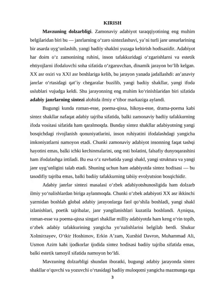 Adabiy janrlarning sintezi (roman-esse, poema-qissa va boshqalar) 3