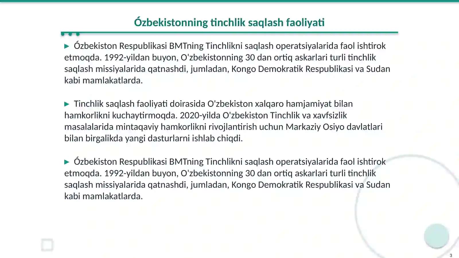 Ózbekistonning Markaziy Osiyoda tinchlik va barqarorlikni ta'minlashdagi órni 3