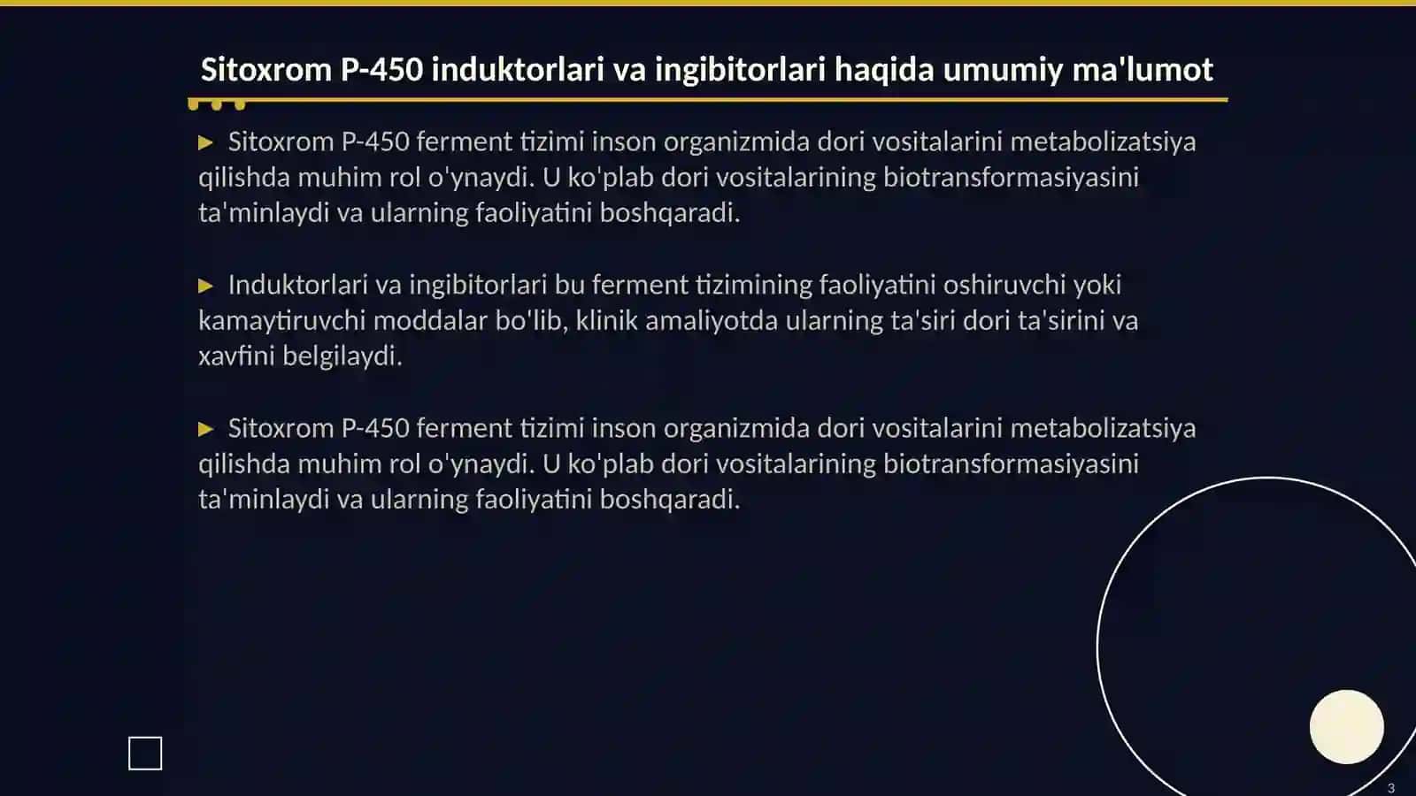 Sitoxrom P-450 induktorlari va ingibitorlarini klinikada qo'llanilishi. Sitoxrom P-450 geni polimorfizi, davolashning personifikatsiya asoslari 3