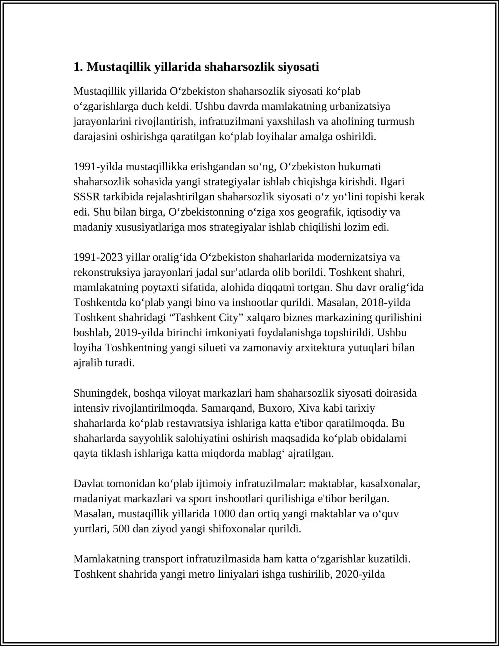 MUSTAQILLIK YILLARIDA SHAHARSOZLIK: TARIXIY BOSQICHLAR VA RIVOJLANTIRISH ISTIQBOLLARI 3