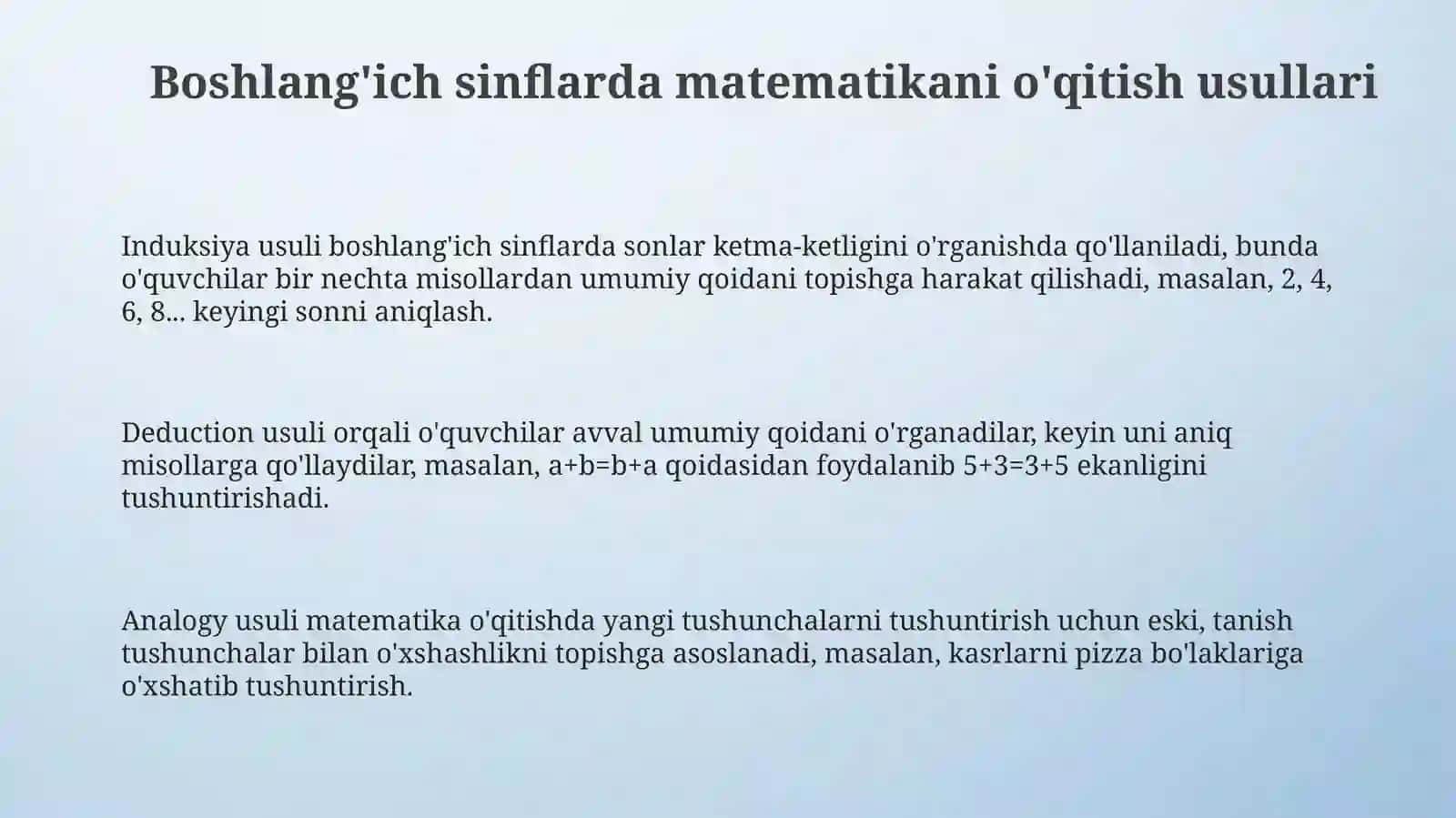 Boshlang‘ich sinfda matematika o‘qitish metodlari. Induksiya, deduksiya va analogiya metodlari 3