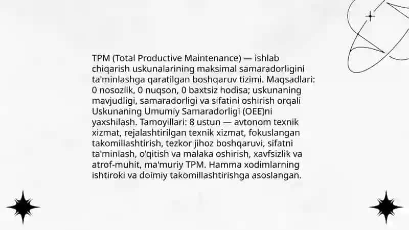 TPM (Total Productive Maintenance) tizimining mohiyati 3