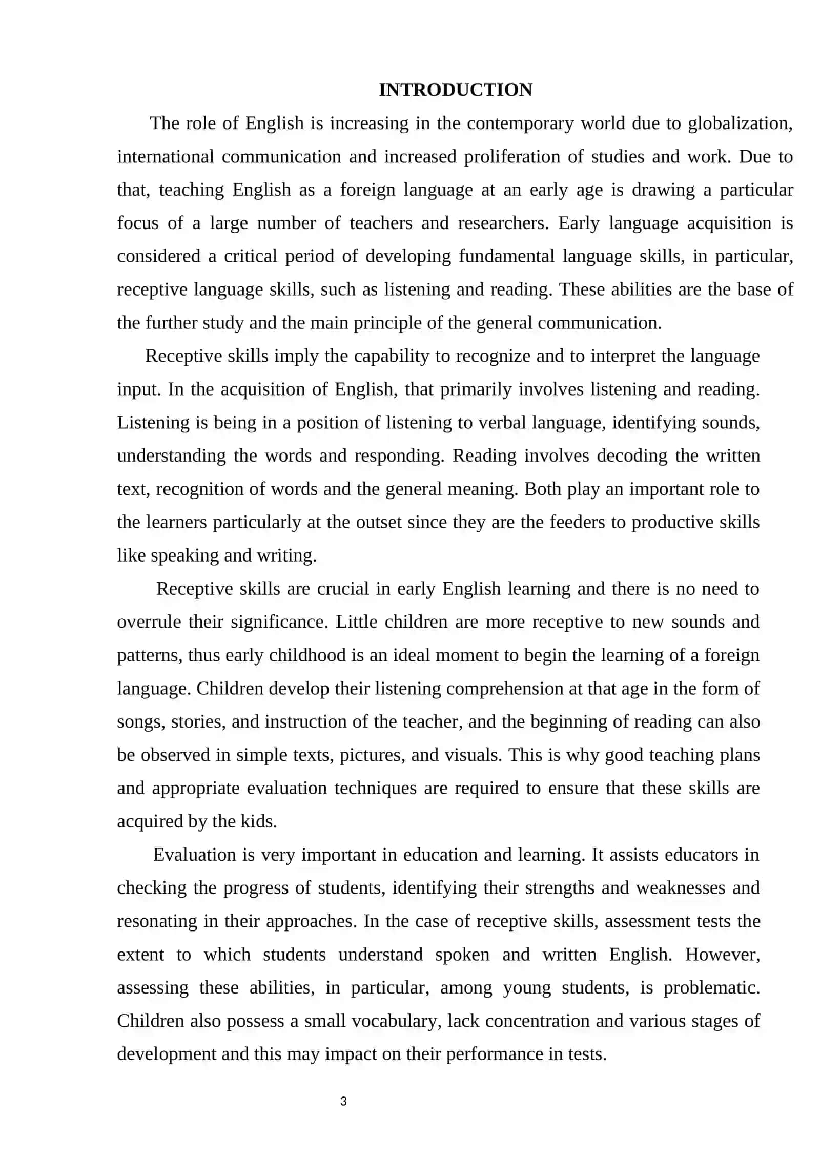 COURSE WORK: ASSESSING RECEPTIVE SKILLS IN EARLY ENGLISH LANGUAGE EDUCATION 3