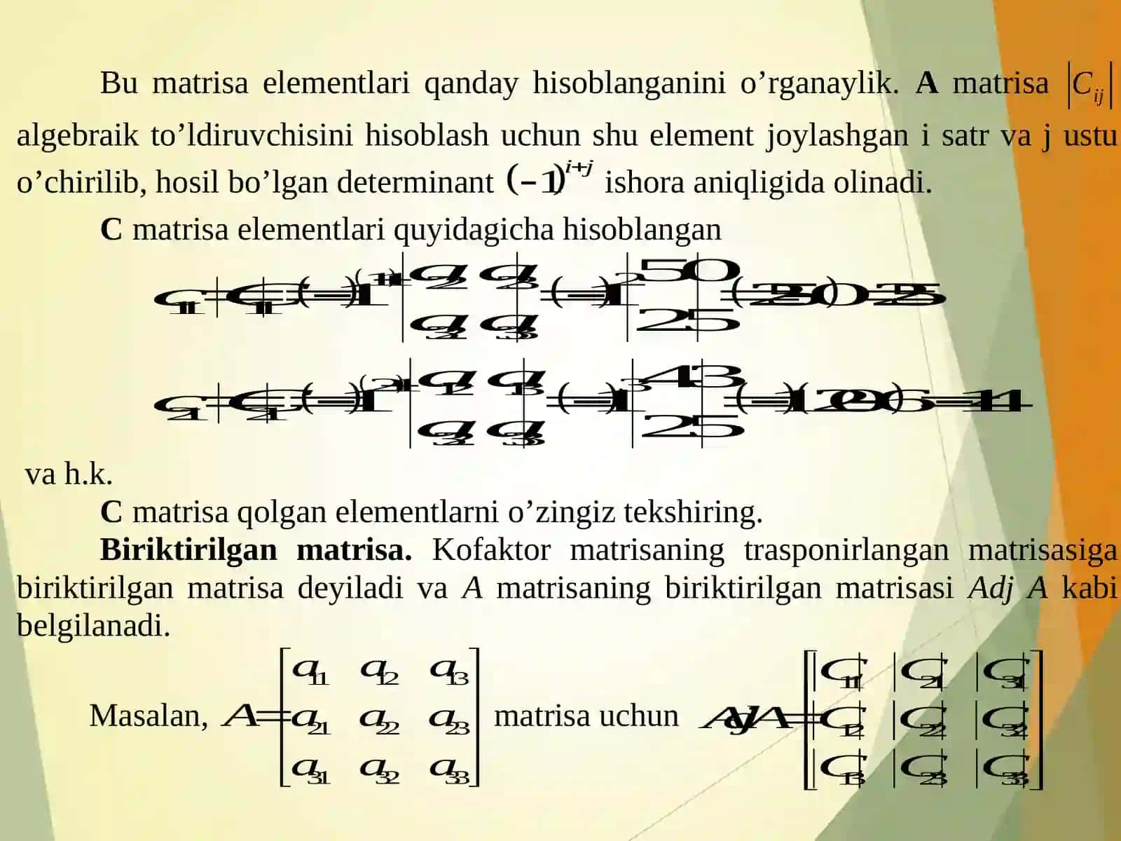 Teskari matritsa va matritsaning rangi 3