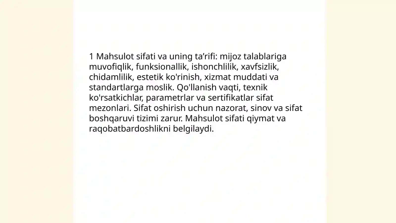 Mahsulot sifati va sifat koʻrsatkichlari 3