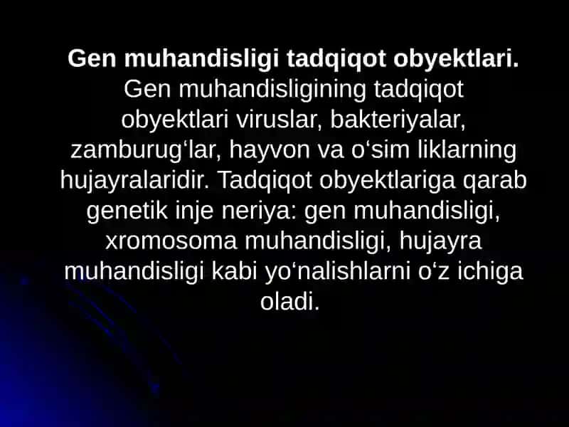 Genetik  injeneriya  haqida  tushuncha maqsadi, tadqiqot obyektlari, tarixi. Genetik  injeneriyada  qo‘llaniladigan  fermentlar. Rekombinant DNK olish. Genlarni klonlash. 3