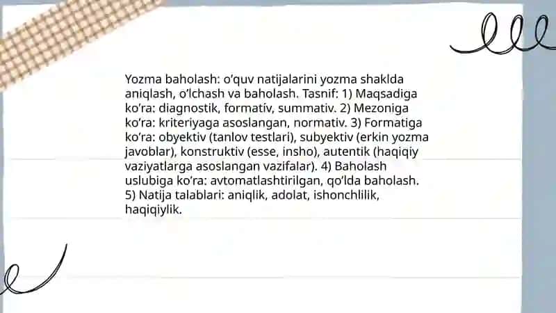 O'qitish natijalarining yozma tekshirish metodlari 3