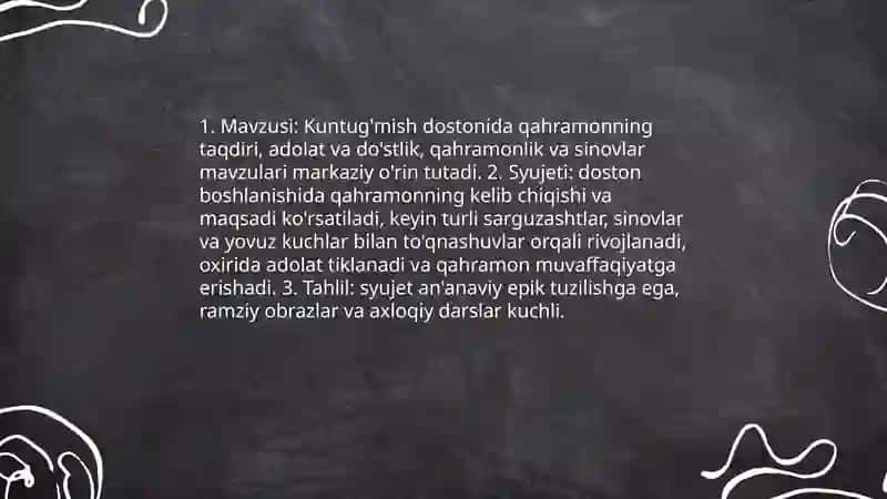 KUNTUG'MISH DOSTONI TAHLILI. MALIKAI AYYOR DOSTONI TAHLILI 3